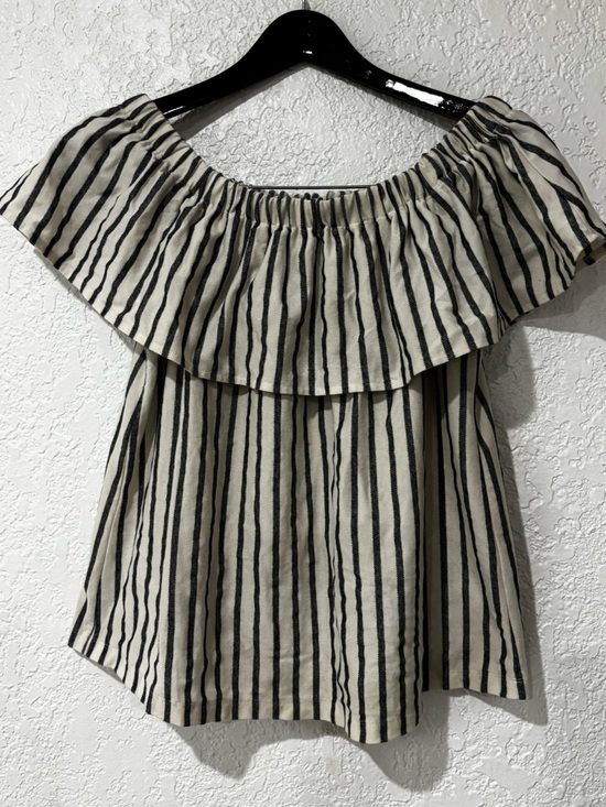 Banana Republic Tops - Banana Republic Black & Cream Striped Off-Shoulder Ruffle Top